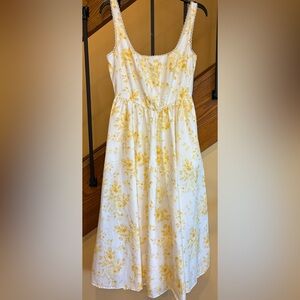 Wayf Dress Desi Corset Midi White Lines Yellow Floral SZ. XS Beautiful
